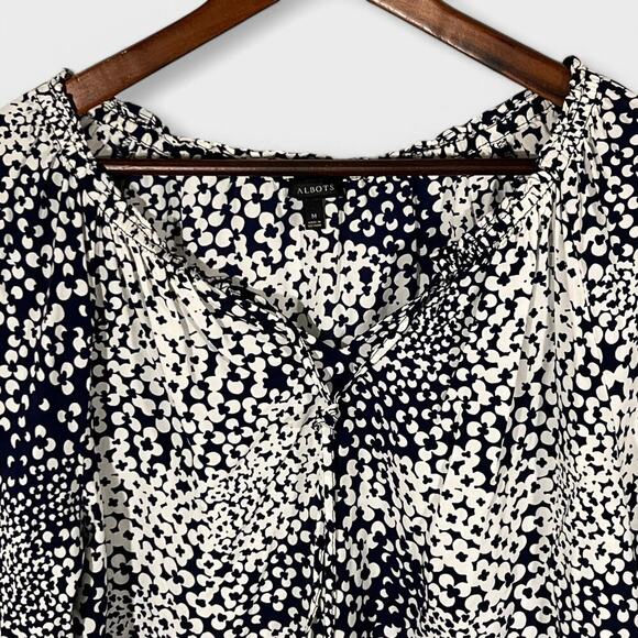 Talbots Floral Tie Neck Blouse Blue Smocked Boho Cottagecore Size Medium - Picture 5 of 10